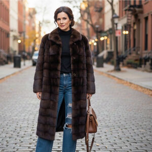 Vintage Keska Brown Mink Fur Coat with Inner Tie Belt